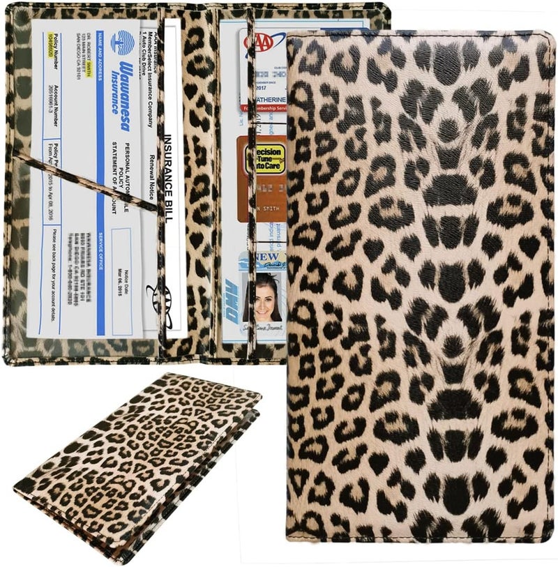 ZYAQUDEC Premium Car Registration and Insurance Holder,Registration Insurance Card Holder of Leopard Print PU Leather Looks Stylish and Special,Glove Box Organizer Makes Your Documents In Order. - Image 1